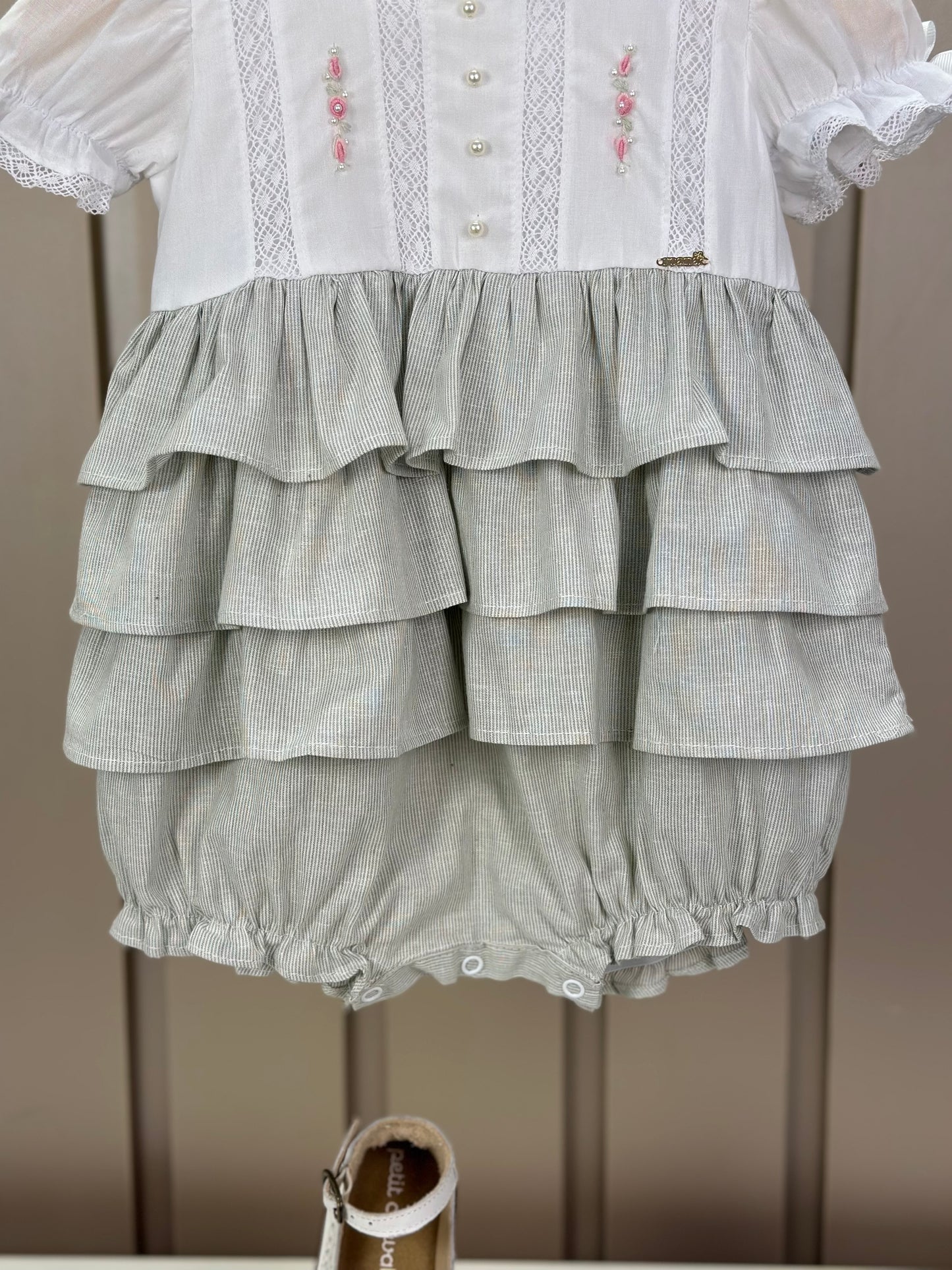 Pimpão Bebê Luxo Renda Gola Busto Bordado Babados Verde - Roana