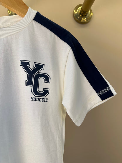 Camiseta Infantil MC Branca com Faixa Lateral Azul - Youccie