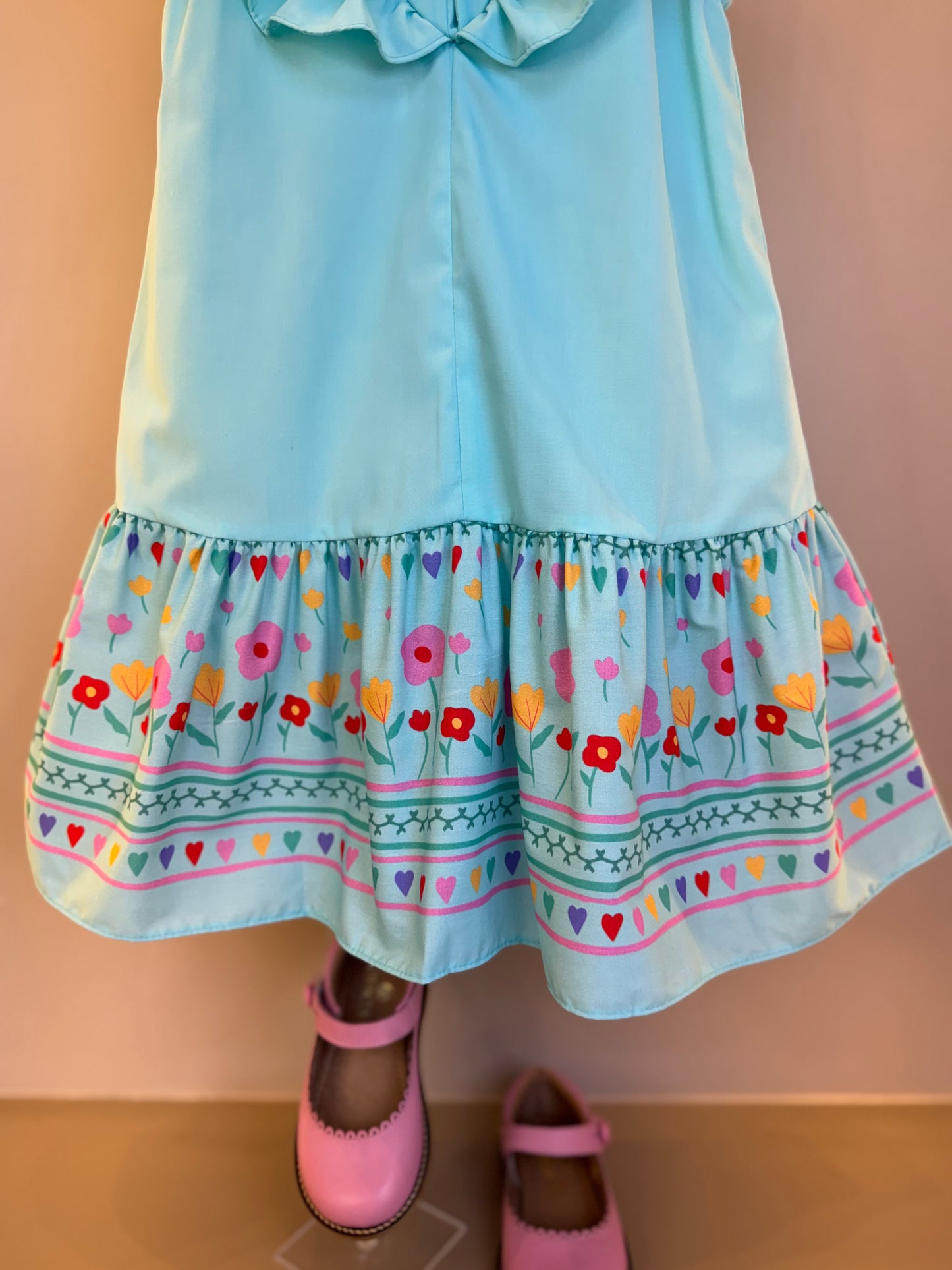 Vestido Infantil Tricoline Barrado Flores e Corações - Mon Sucre