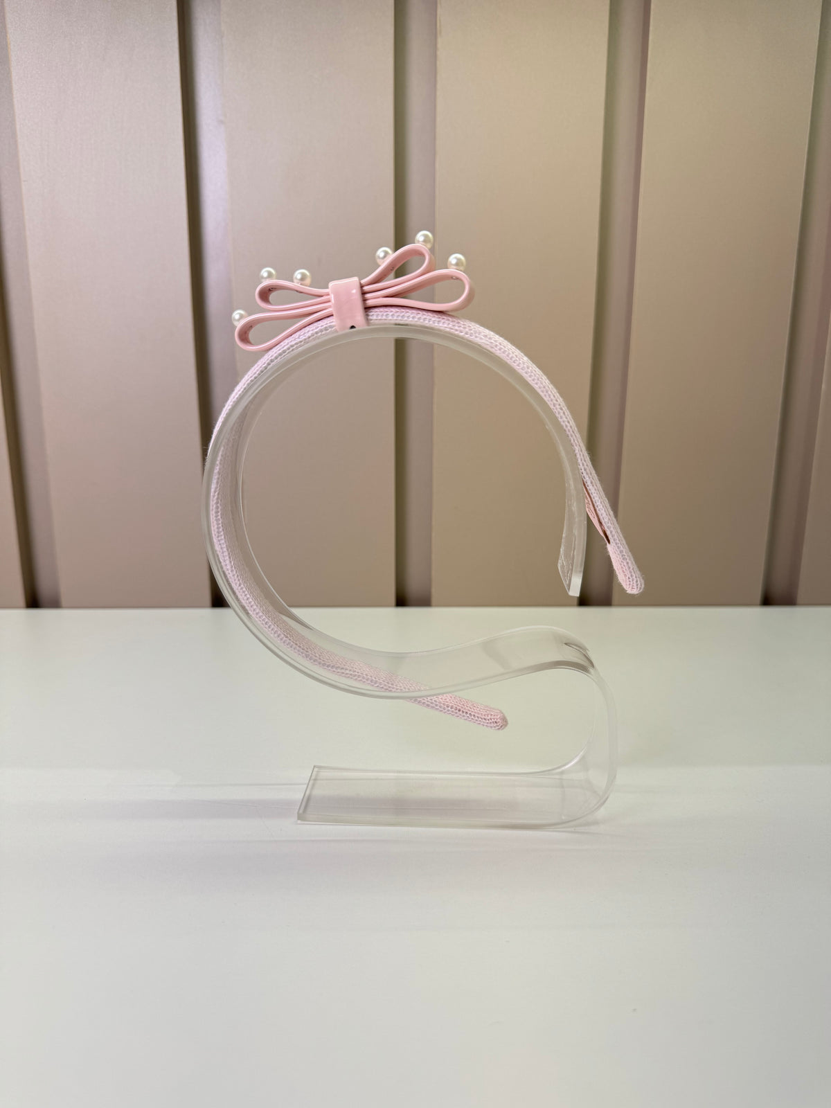 Arquinho Infantil Duplo Courino Laço & Pérolas Rosa - Pituchinhus