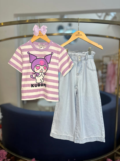 Blusa Infantil Kuromi Listrada Lilás - Momi