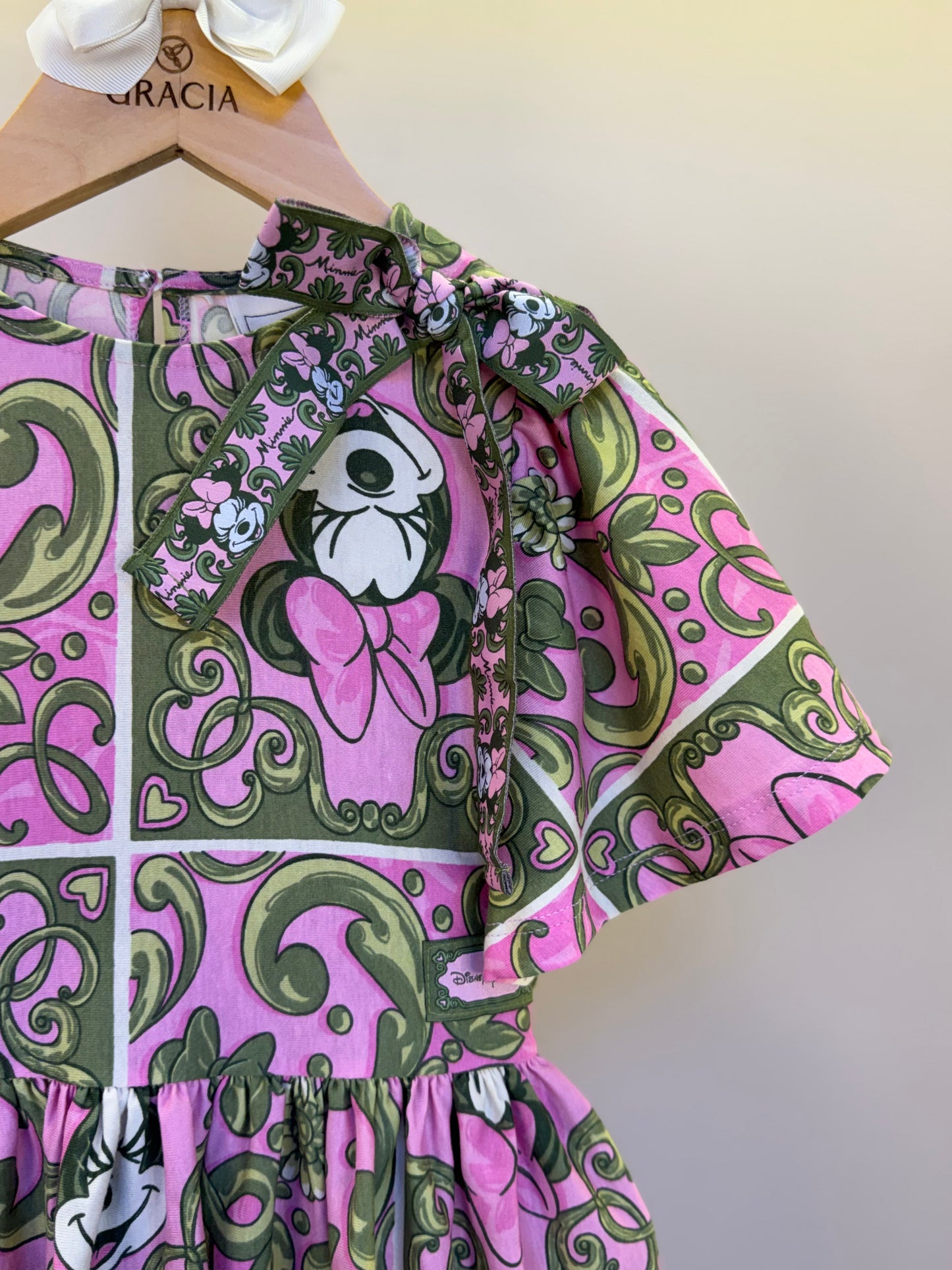 Vestido Infantil Algodão Maxi Minnie Barrado Rosa e Verde Forest - Animê