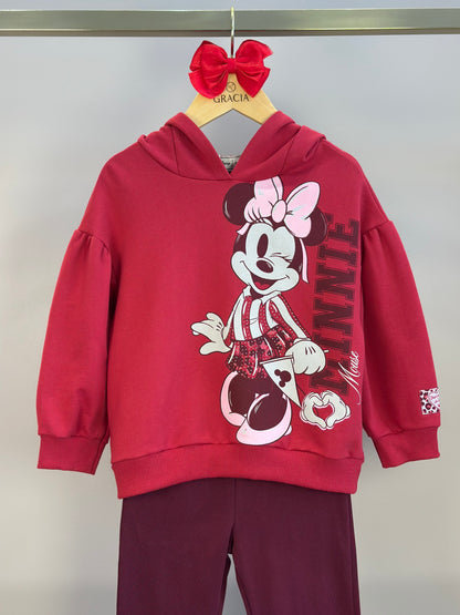 Conjunto Infantil Casaco Capuz e Orelha Minnie e Legging Cranberry - Animê