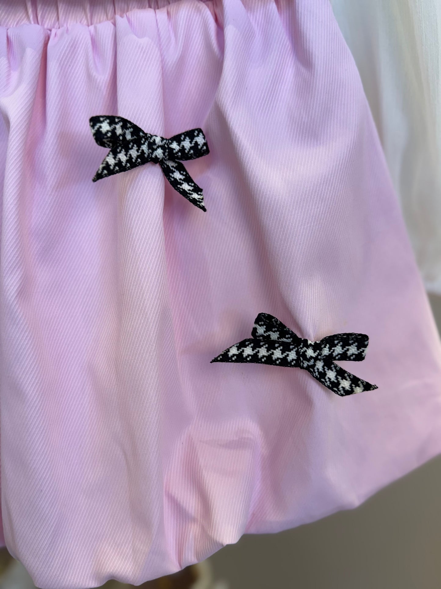 Conjunto Infantil Saia Balonê Rosa Com Lacinhos E Blusa Off Ursinho - Gabriela Aquarela