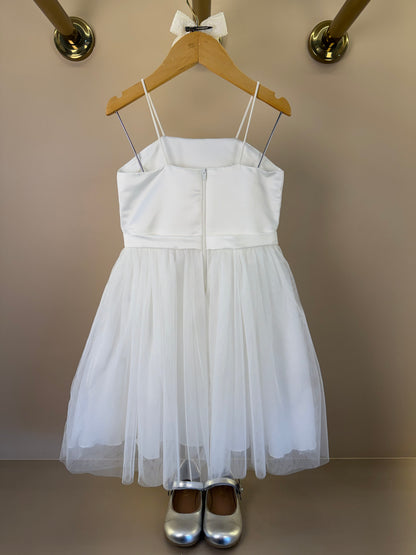 Vestido Infantil Alças Finas Saia Em Tule Off White - Petit Cherie
