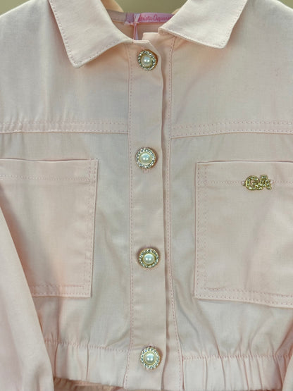 Conjunto Infantil Jaqueta Bomber e Calça Jogger Sarja Rosa - Gabriela Aquarela