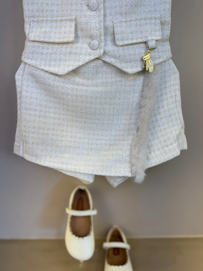 Conjunto Infantil Colete e Shorts Tweed Off White - Animê
