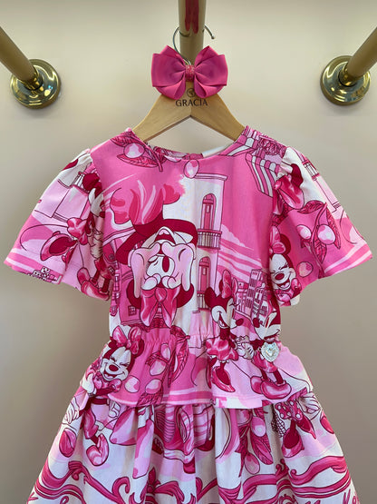 Conjunto Infantil  Blusa Minnie Mundo e Saia Minnie - Animê