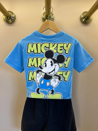 Conjunto Infantil Camiseta Mickey Azul Celeste e Bermuda Moletom Preta - Youccie