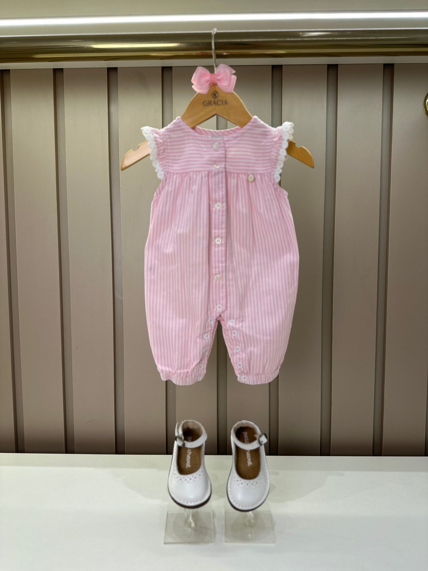 Romper Bebê Algodão Fio Tinto Abertura Frontal Rosa Claro - Um Mais Um