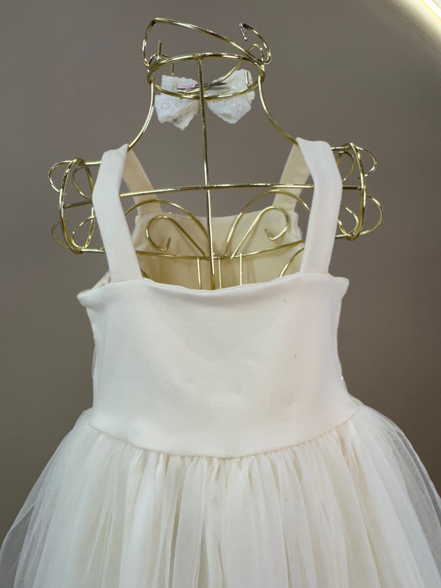 Vestido Infantil Festa com Capa Tule Bordado Creme - Petit Cherie