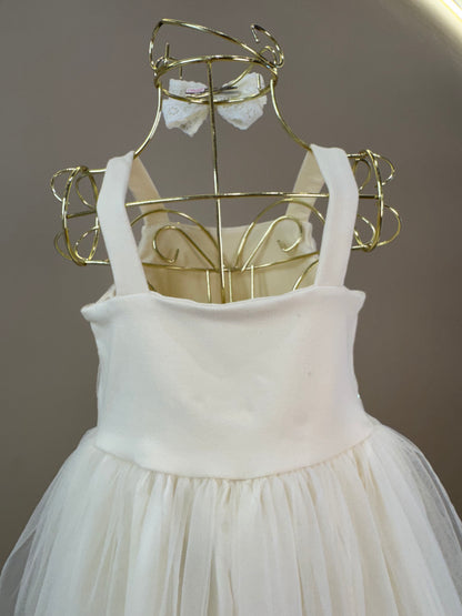 Vestido Infantil Festa com Capa Tule Bordado Creme - Petit Cherie