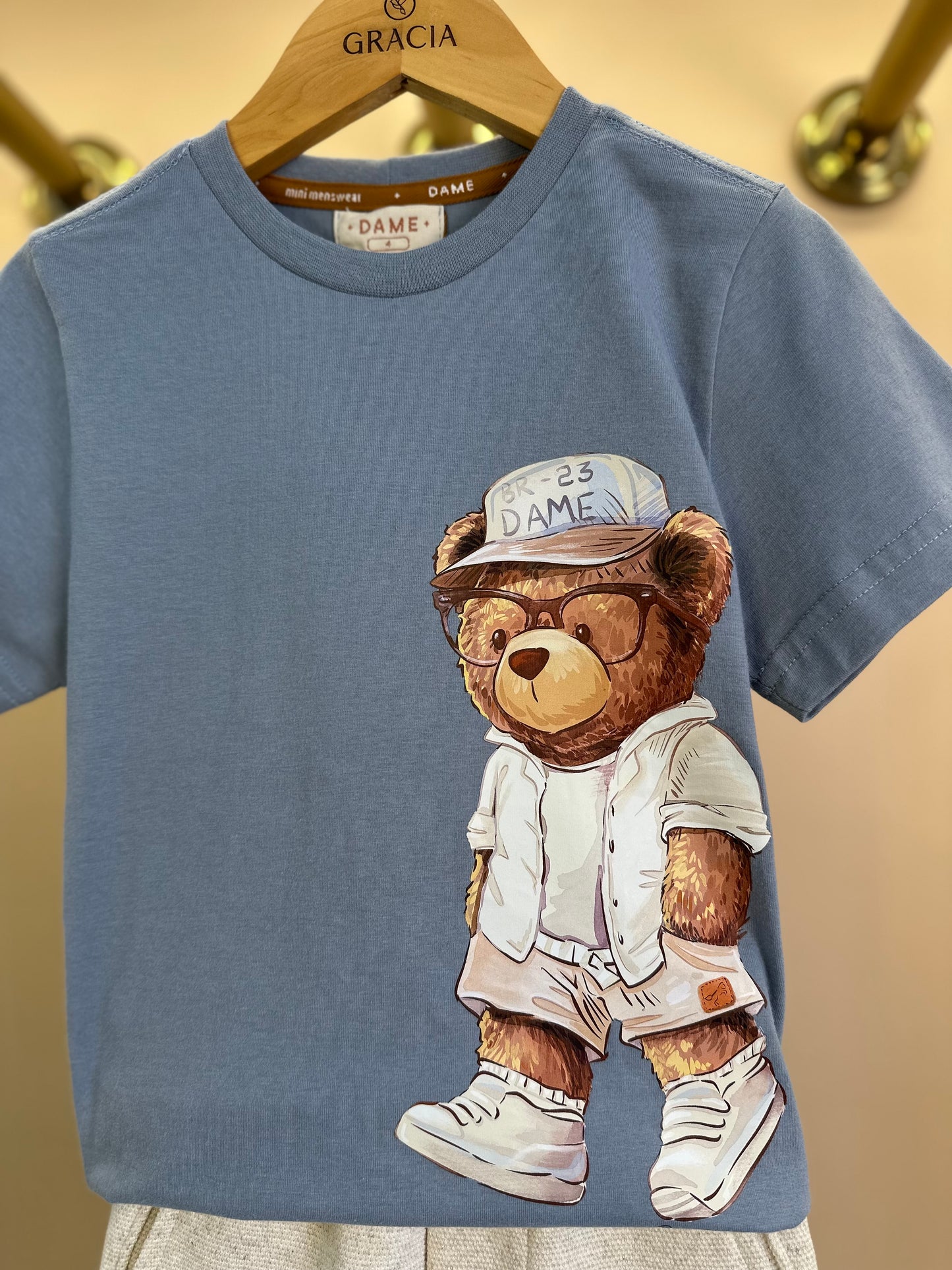 Conjunto Infantil Camiseta Teddy Sumer Delavê e Bermuda Moletom Algodão Linho - Dame