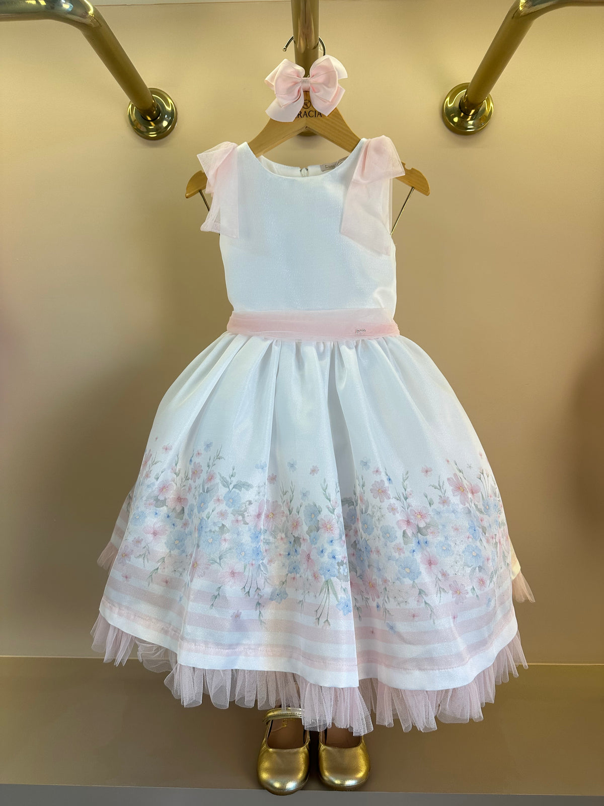 Vestido Infantil Floral com Laços nos Ombros - Petit Cherie