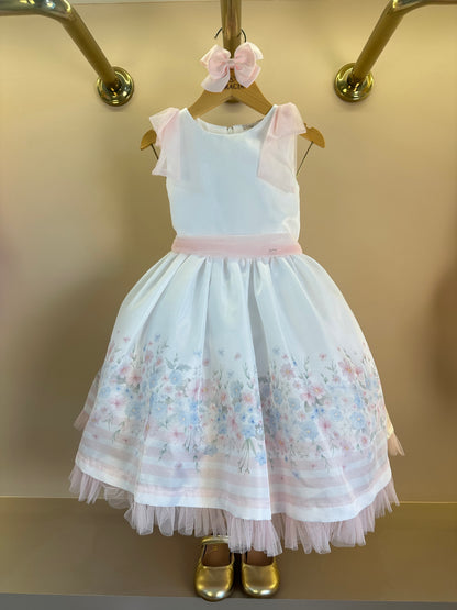 Vestido Infantil Floral com Laços nos Ombros - Petit Cherie