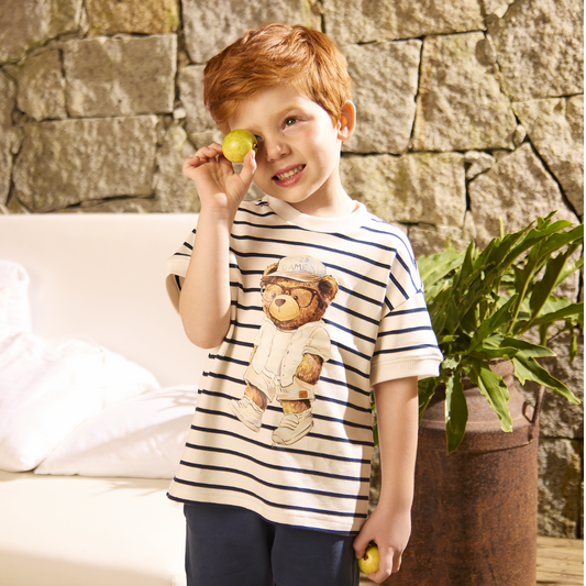 Conjunto Infantil Moletom Camiseta Teddy Summer e Bermuda Marinho - Dame PRÉ-VENDA