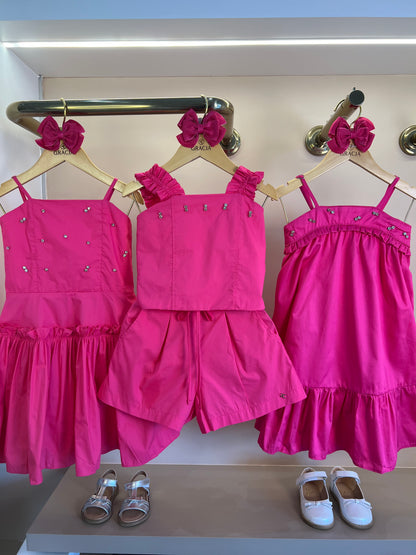Vestido Infantil Algodão Pink Aplicação Pérolas e Strass - Petit Cherie