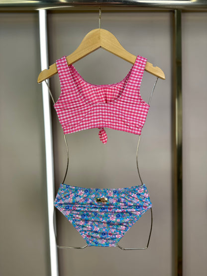 Biquíni Infantil Nó Floral com Xadrez - L'été