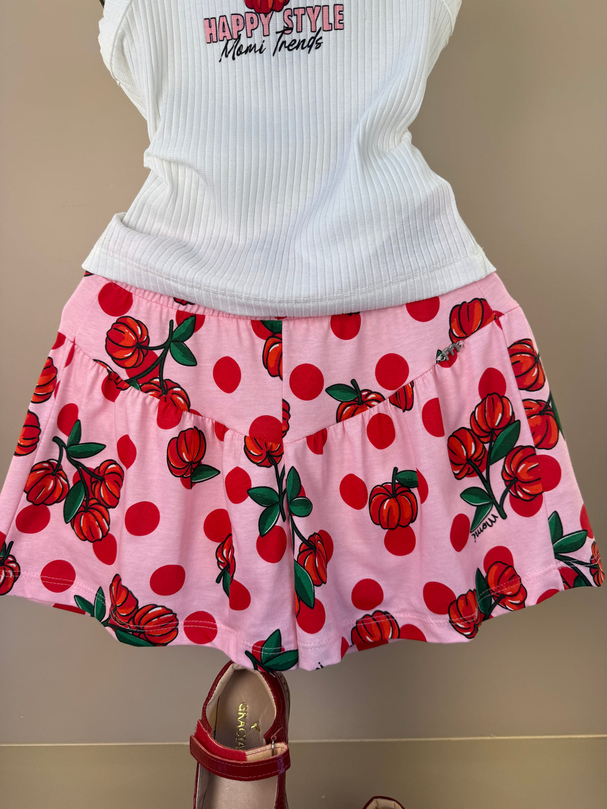 Conjunto Infantil Regata e Shorts Estampa Cherry Floral Off White - Momi