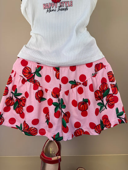 Conjunto Infantil Regata e Shorts Estampa Cherry Floral Off White - Momi