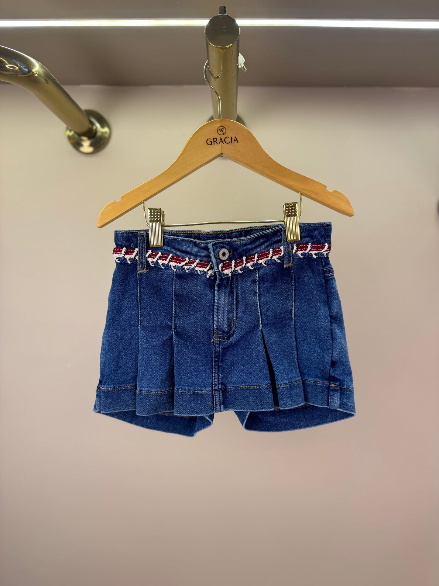 Shorts-saia Jeans Infantil Cós Bordado - Animê