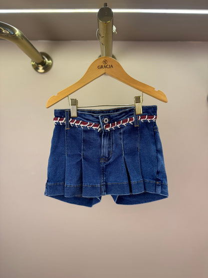 Shorts-saia Jeans Infantil Cós Bordado - Animê