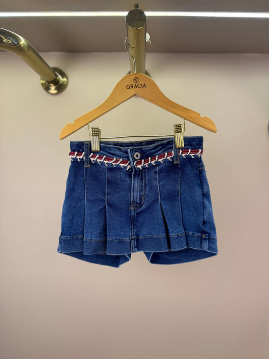 Shorts-saia Jeans Infantil Cós Bordado - Animê