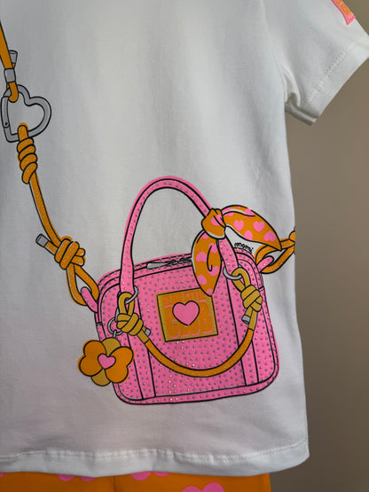 Conjunto Infantil Blusa Bolsa Transversal e Shorts Legging Corações - Momi