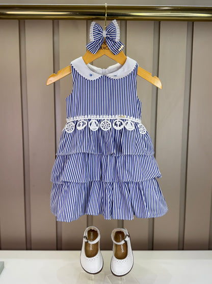 Vestido Bebê Marinheira Golinha, Lacinhos e Aplicações - Roana