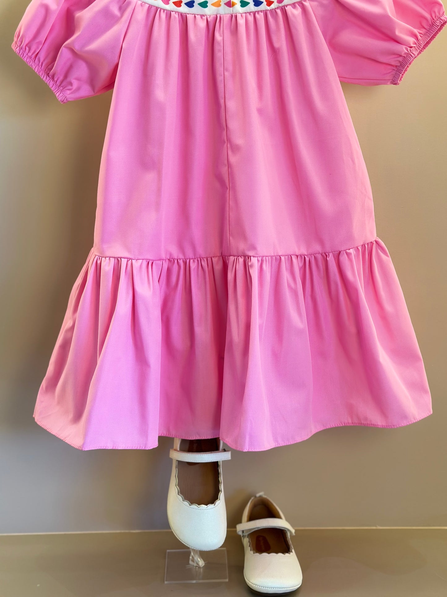 Vestido Infantil Algodão Rosas e Corações na Gola - Mon Sucre