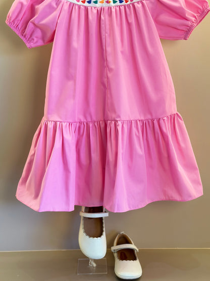 Vestido Infantil Algodão Rosas e Corações na Gola - Mon Sucre