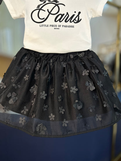 Conjunto Infantil Paris Blusa e Saia Tule Flores - Momi