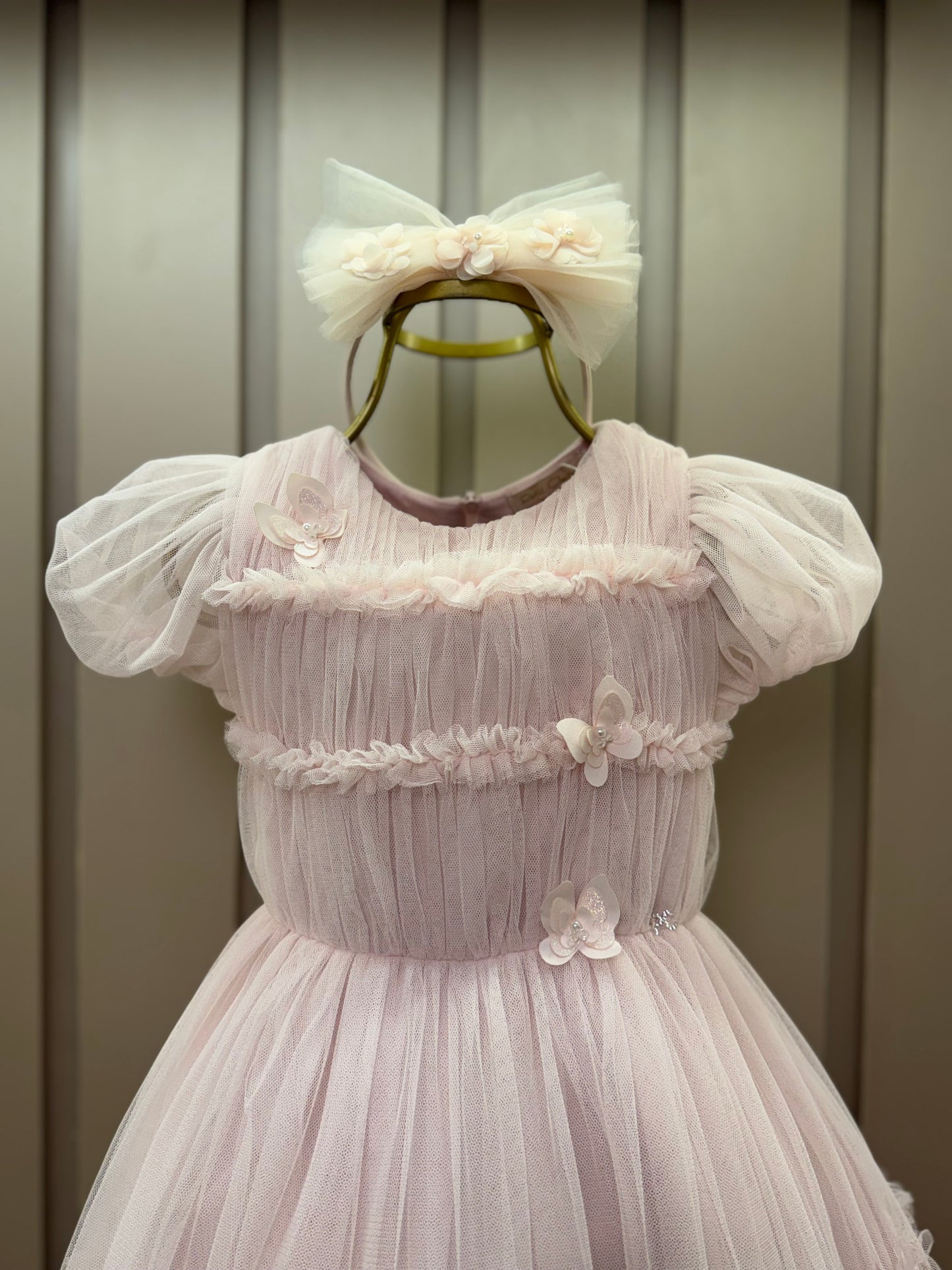 Vestido Infantil Festa Tule Rosa Borboletas 3D - Petit Cherie