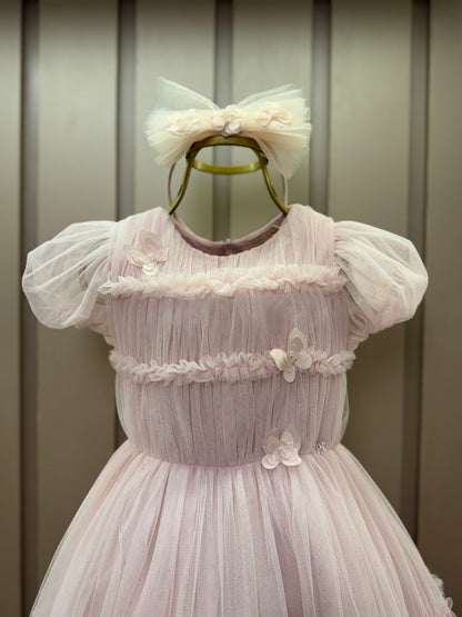 Vestido Infantil Festa Tule Rosa Borboletas 3D - Petit Cherie