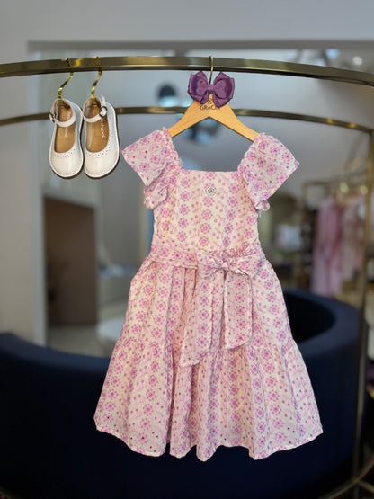 Vestido Infantil Laise Flor Arabesco Lilás - Momi