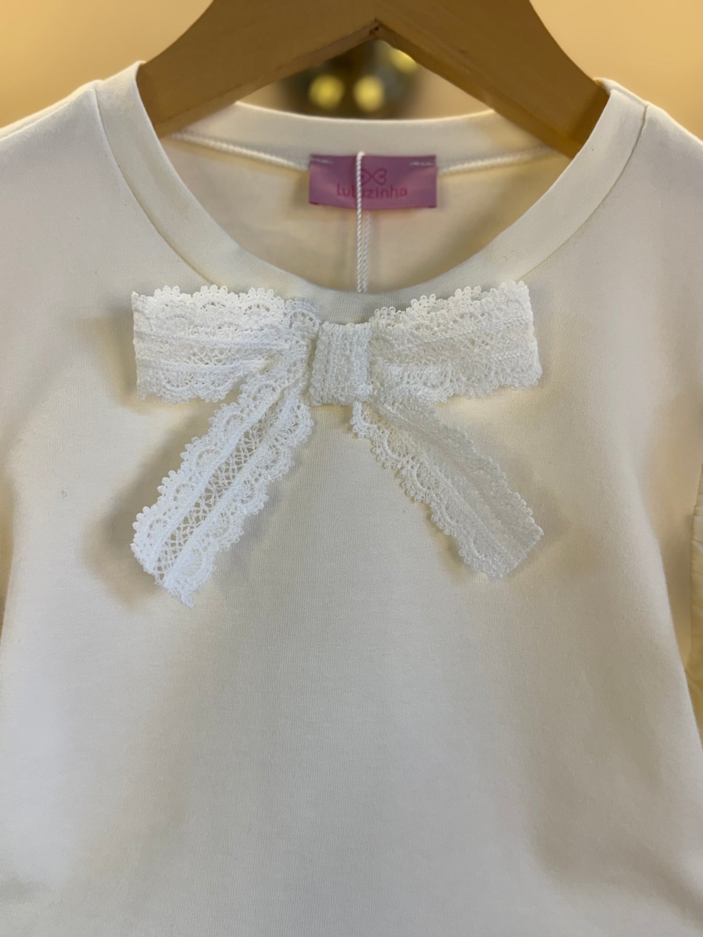 Conjunto Infantil Blusa ML Laço e Saia-shorts Jeans Pochete Laço Pérolas - Luluzinha