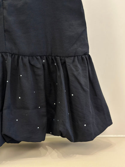 Vestido Teen Sarja Viscose Balonê Strass Preto - Two In