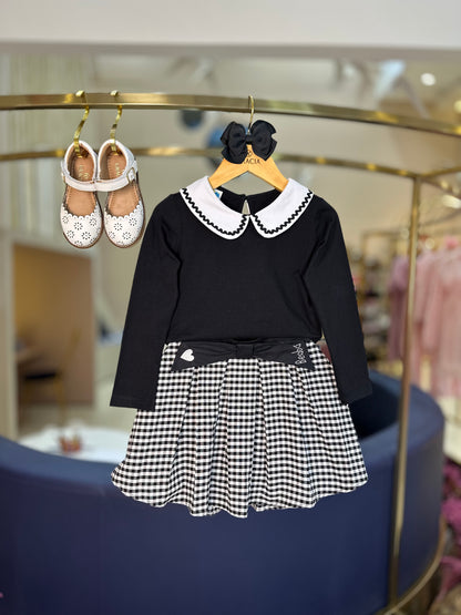 Conjunto Infantil Blusa ML Algodão com Saia de Pregas Xadrez - Beabá
