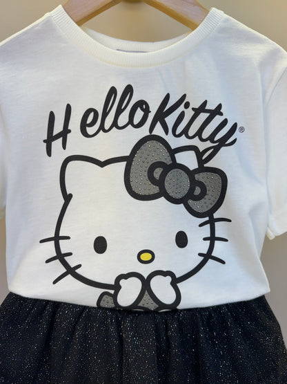 Conjunto Infantil Blusa Hello Kitty Strass com Saia Tule Glitter - Momi
