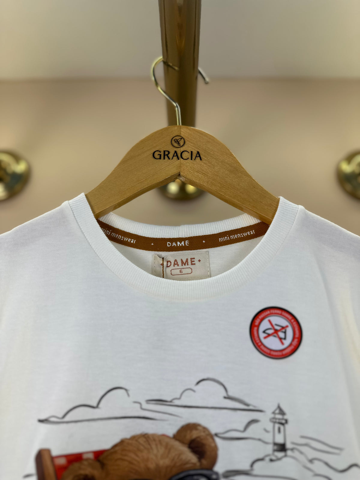 Regata Infantil Algodão Teddy Praia Off White - Dame