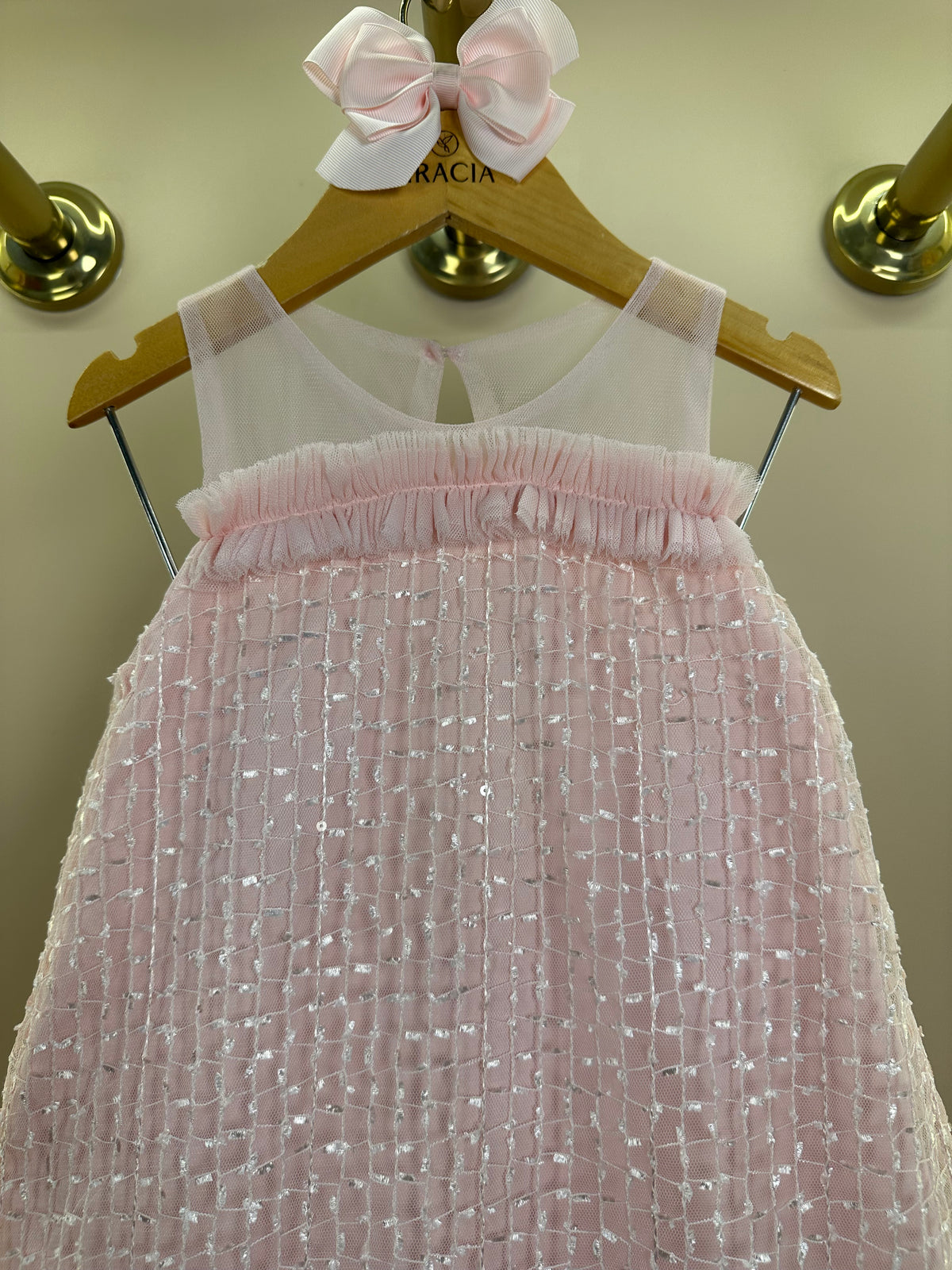 Vestido Infantil Texturizado Em Tule Rosa - Petit Cherie