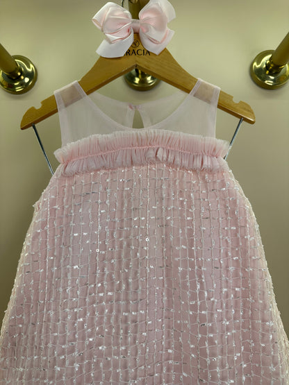 Vestido Infantil Texturizado Em Tule Rosa - Petit Cherie
