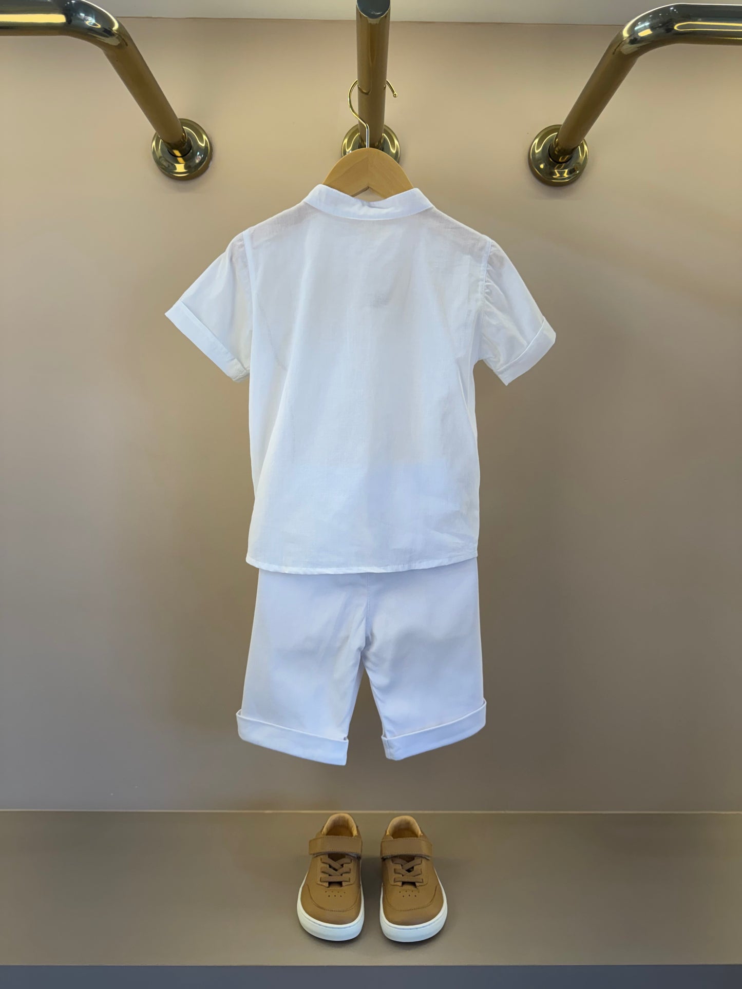 Conjunto Infantil Batizado Luxo Camisa e Bermuda Branco - Roana
