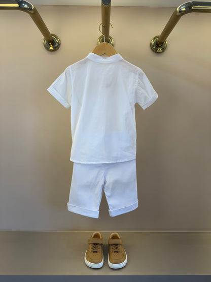 Conjunto Infantil Batizado Luxo Camisa e Bermuda Branco - Roana