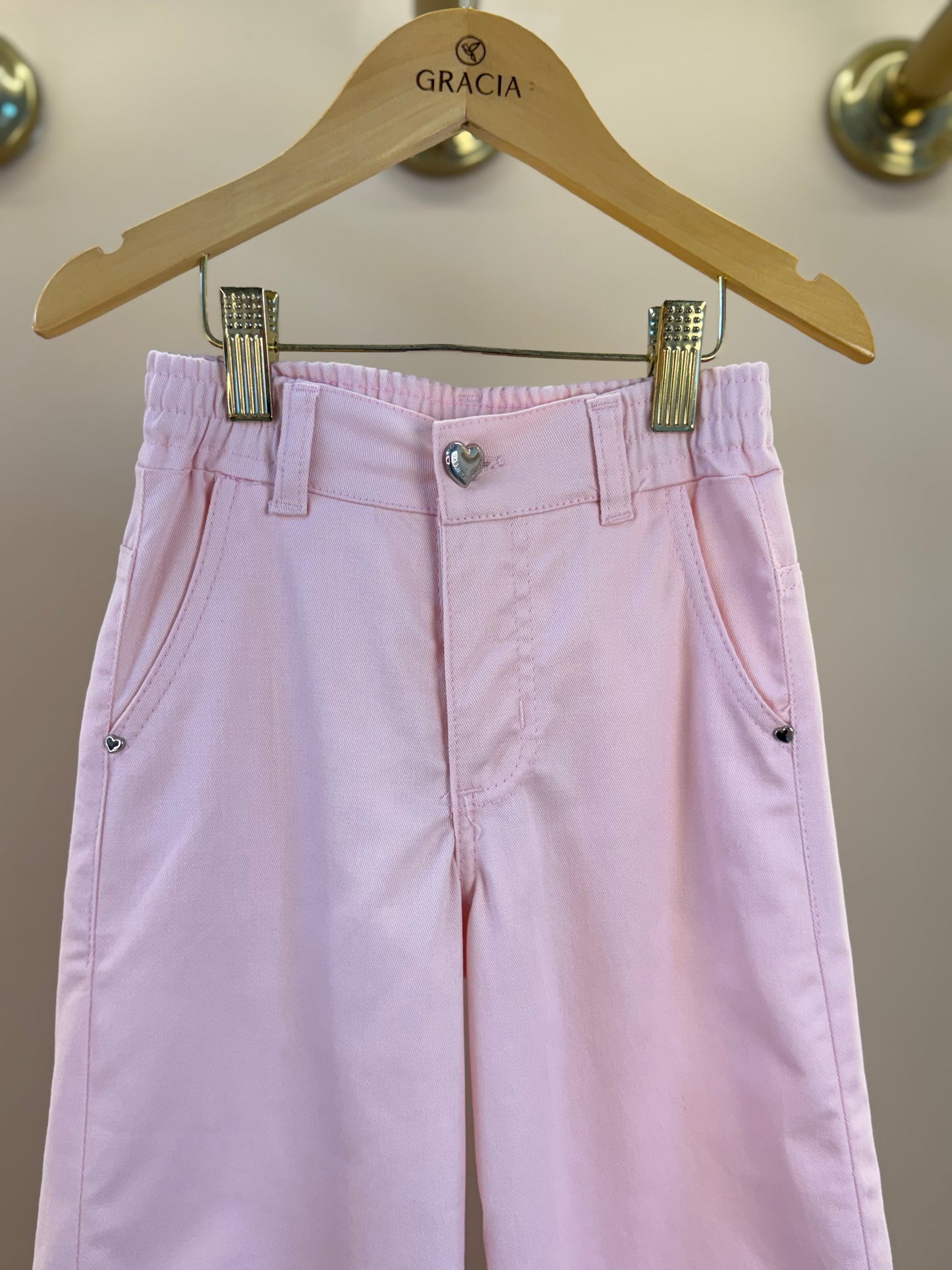 Calça Infantil Wide Sarja Rosa Lacinhos Laterais - Gabriela Aquarela