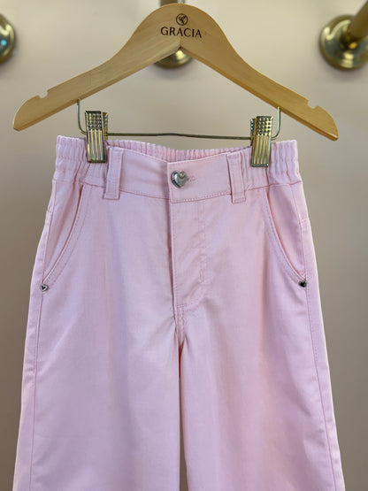 Calça Infantil Wide Sarja Rosa Lacinhos Laterais - Gabriela Aquarela