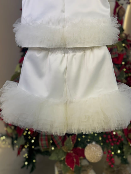 Conjunto Infantil Festa Blusa e Saia Barra Frufru de Tule Branco - Pituchinhus