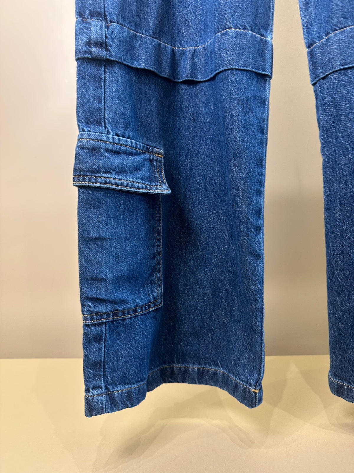 Calça Teen Jeans Wide Leg Cargo Azul - Authoria