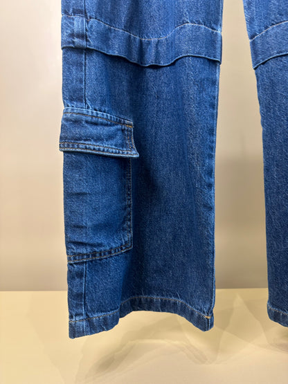 Calça Teen Jeans Wide Leg Cargo Azul - Authoria