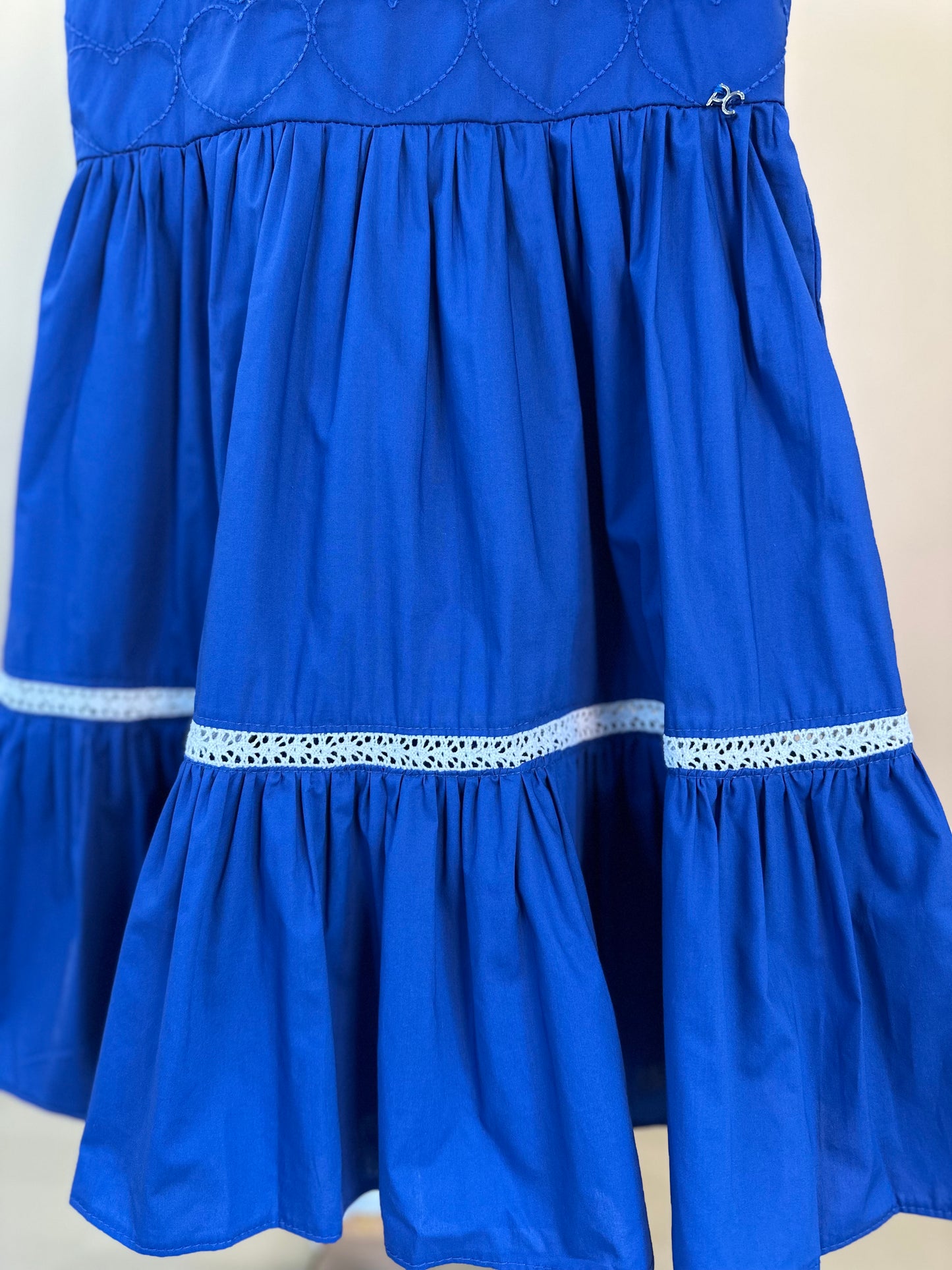 Vestido Infantil Algodão Bordado Corações Royal - Petit Cherie